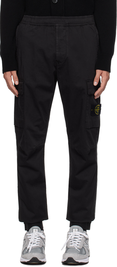 Stone Island Black Drawstring Cargo Pants In A0029 Black