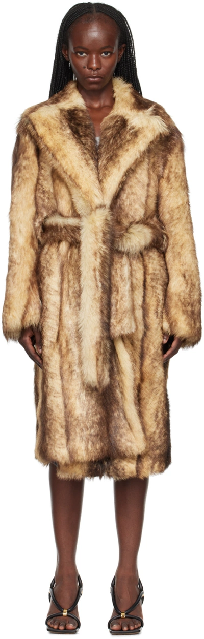 Bottega Veneta Beige Printed Faux-fur Coat In 9733 Sand