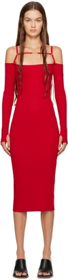 Jacquemus La Robe Sierra Cold Shoulder Long Sleeve Rib Cotton Sweater Dress In Red