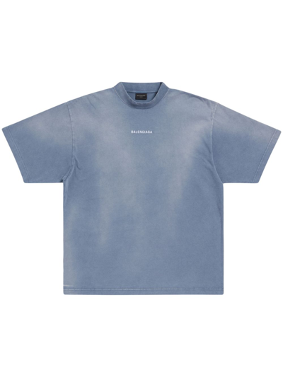Balenciaga Logo-print Cotton T-shirt In Blue