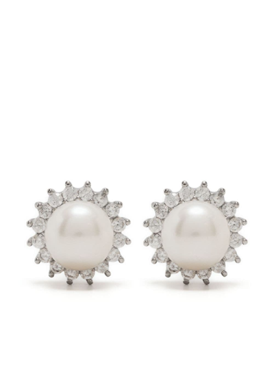 Hzmer Jewelry Pearl Stud Earrings In Silver