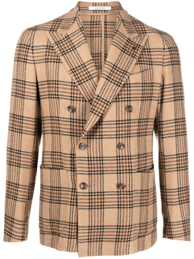 Tagliatore Houndstooth Double-breasted Blazer In Brown