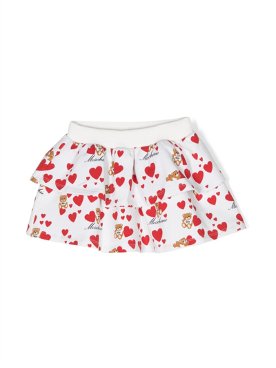 Moschino Babies' Teddy-bear Print Ruffled Skirt In White