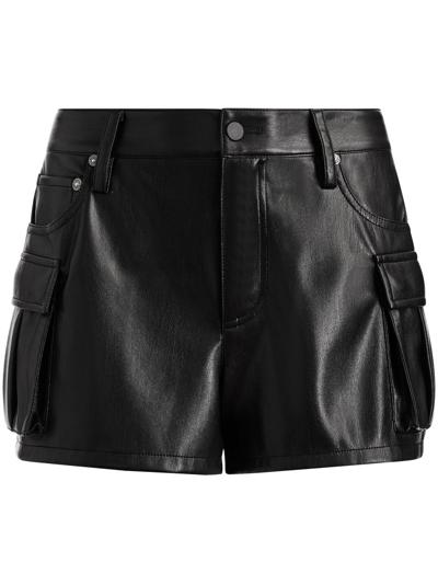 Alice And Olivia Cay Faux Leather Cargo Short In Black