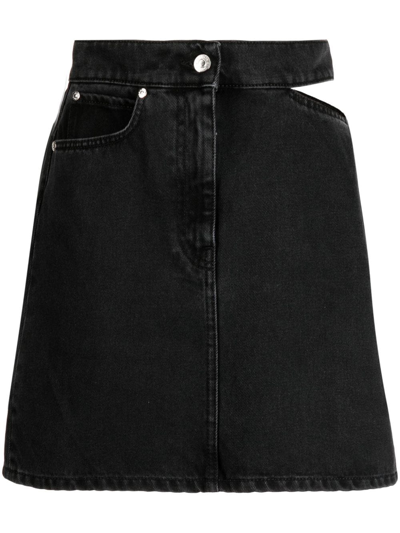 Msgm Cotton Denim Mini Cutout Skirt In Black