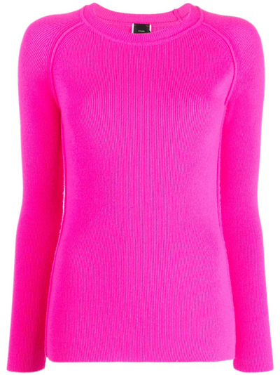 Pinko Ribbed-knit Long-sleeves Jumper In Pink