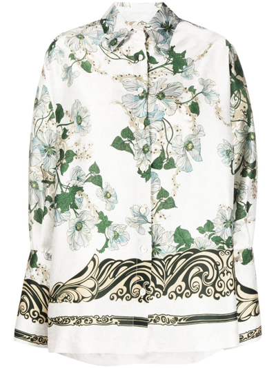 Semicouture Floral-print Long-sleeve Shirt In Neutrals