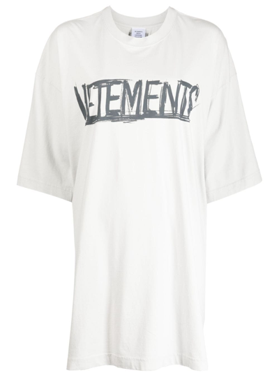 Vetements Worldtour Logo-print Stretch-cotton T-shirt In Grey