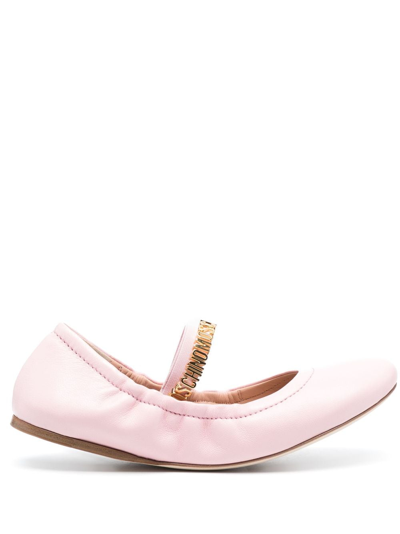 Moschino Leather Ballerina Shoes In Nude & Neutrals