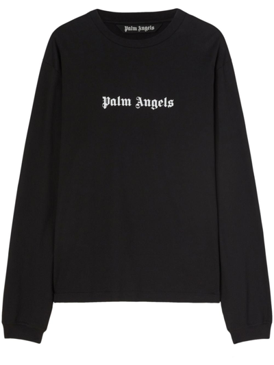 Palm Angels Logo刺绣长袖t恤 In Black