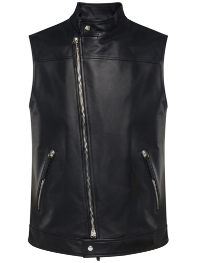 Giuseppe Zanotti Leather Zip-up Waistcoat In Black