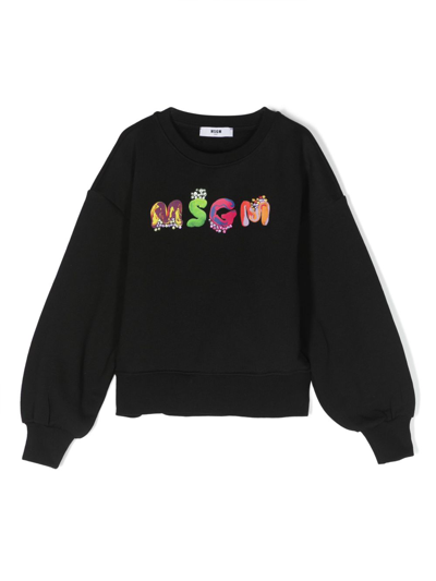 Msgm Kids' Logo-embellished Cotton Sweatshirt In Black