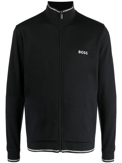 Hugo Boss Logo-embroidered Zip-up Jacket In Black