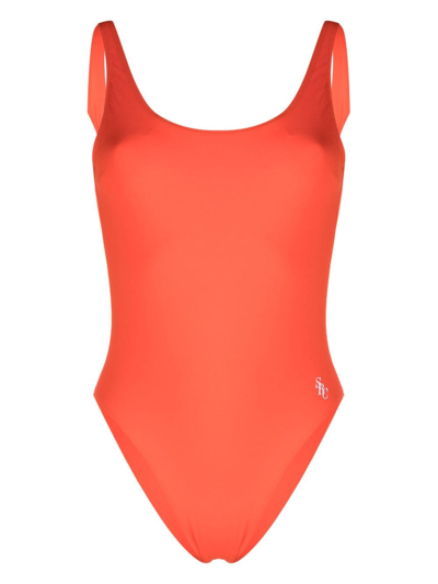 Sporty And Rich Logo-print Open-back Swimsuit In Red