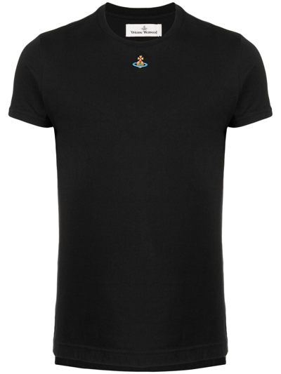 Vivienne Westwood Orb Logo-embroidered Stretch-cotton T-shirt In Black
