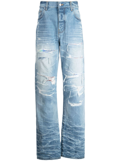 Amiri Distressed Lose-fit Jeans In Blue