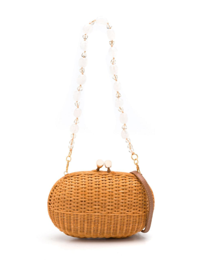 Serpui Olivine Woven-wicker Clutch Bag In Yellow