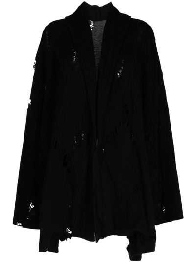 Y's Distressed-finish Long-sleeve Cardigan In Black