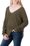 Lucky Brand V-neck Pullover Sweater In Olive