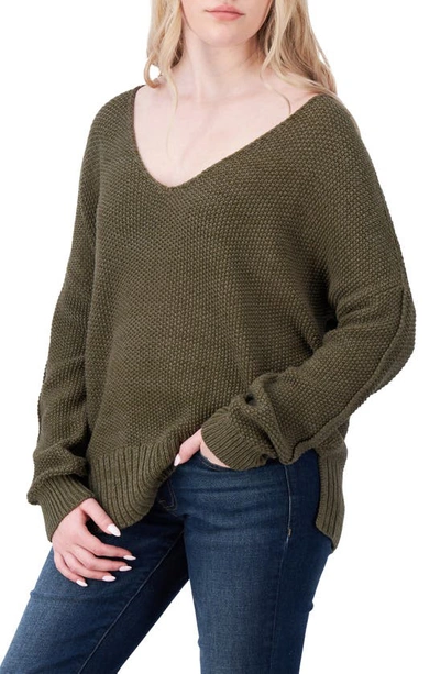 Lucky Brand V-neck Pullover Sweater In Olive