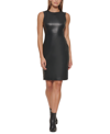 Calvin Klein Solid Faux-leather Tie-waist Sheath Dress In Black