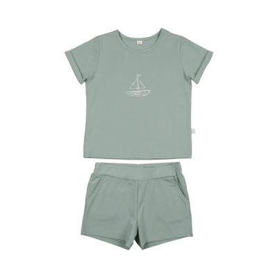 Pouf Machine Washable Toddler Child Boys Cotton/spandex Nautical Graphic Shorts Set In Aqua