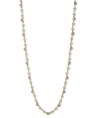 Anne Klein Gold-tone Imitation Pearl Crystal 42" Long Strand Necklace