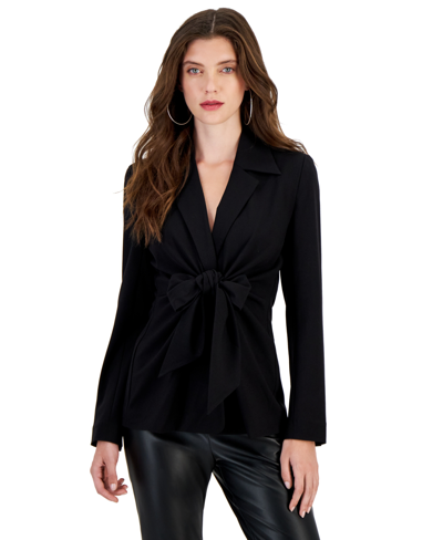 Bar Iii Women's Bi-stretch Tie-front Long-sleeve Jacket, Created For Macy's In Black