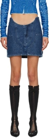 OFF-WHITE BLUE MOTORCYCLE HOLE DENIM MINISKIRT