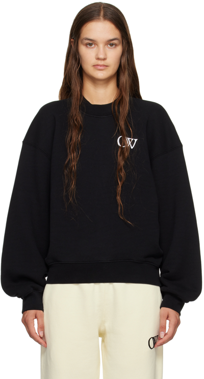 Off-white Flock Ow Logo Crewneck Sweatshirt In Black/white