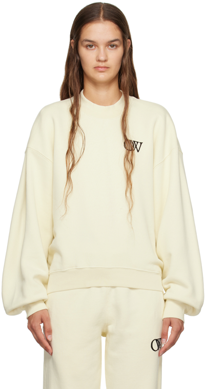 Off-white Flock Crewneck With Logo Detail In Beige Black