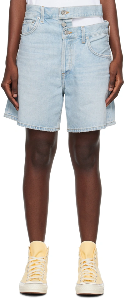 Agolde Cut-out Waistband Denim Shorts In Blue