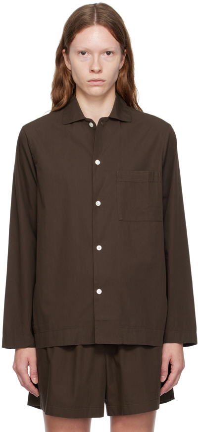 Tekla Shirt Poplin Chest Pocket Long Sleeves In Brown