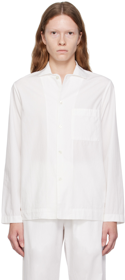 Tekla White Button Pyjama Shirt In Alabaster White