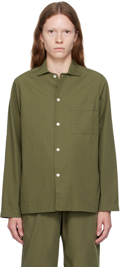 Tekla Green Button Pyjama Shirt In Willow