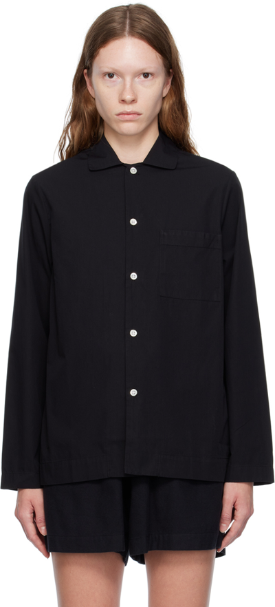 Tekla Black Button Pyjama Shirt In Black  