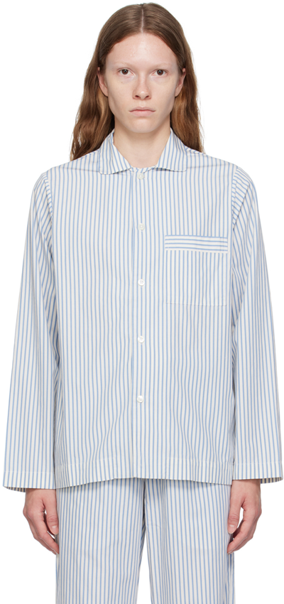 Tekla White & Blue Striped Pyjama Shirt In Placid Blue