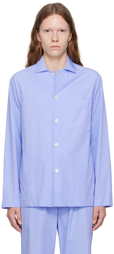Tekla Blue Striped Pyjama Shirt In Pin Stripes