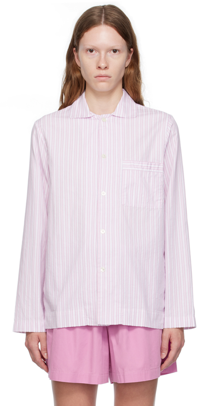 Tekla Pink & White Striped Pyjama Shirt In Capri Stripes