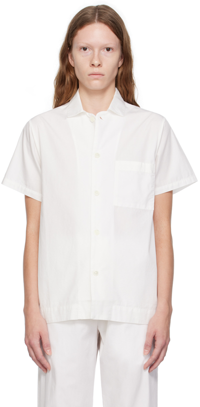 Tekla White Button Pyjama Shirt In Alabaster White