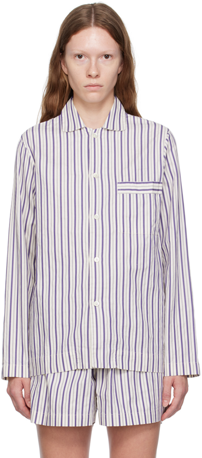 Tekla Purple & White Striped Pyjama Shirt In Lido Stripes