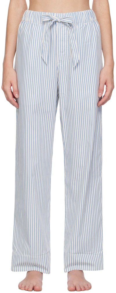 Tekla White & Blue Drawstring Pyjama Pants In Placid Blue Stripes