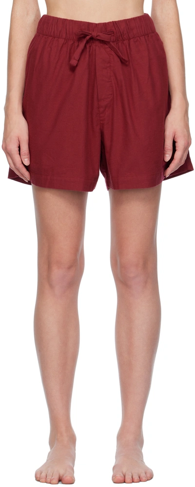 Tekla Burgundy Drawstring Pyjama Shorts In Beyond Red