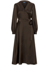 Polo Ralph Lauren Satin Midi Wrapdress In Brown