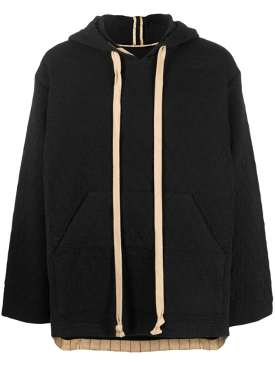 Uma Wang Quilted Drawstring Hoodie In Black