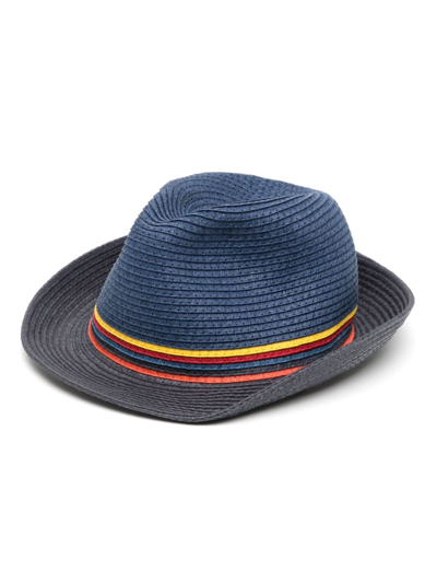 Paul Smith Men's Bright Stripe Straw Fedora Hat In Blue