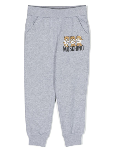 Moschino Kids' Teddy Bear-motif Cotton Track Pants In Grey