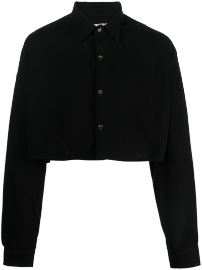 Société Anonyme Number-embroidered Cropped Shirt In Black