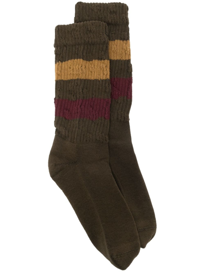 Golden Goose Striped Knitted Socks In Dark Green