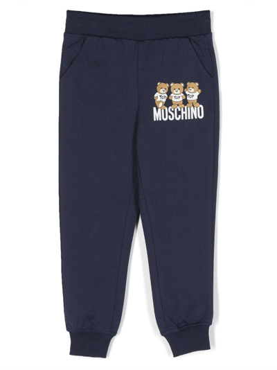 Moschino Kids' Teddy Bear-print Cotton Track Pants In Blue